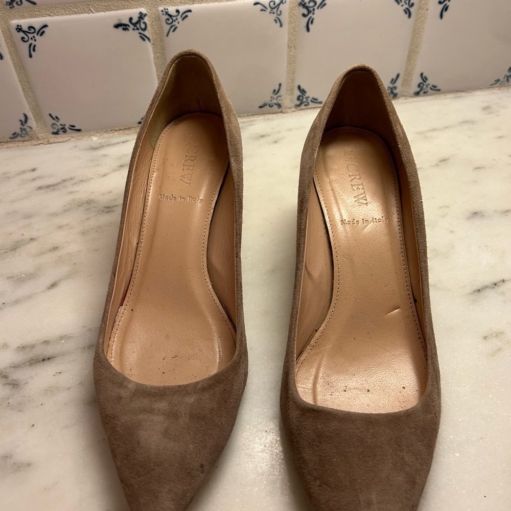 J Crew, Tan suede, kitten heel pumps, size 6 1/2